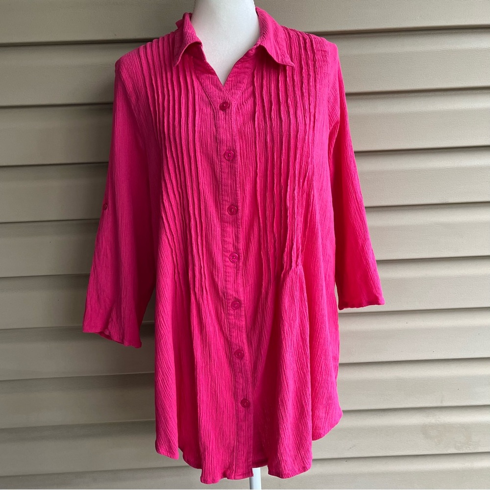 •Woman Within• Pintuck Pleated Gauzy Tunic Blouse - 3X